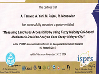  1rst ISPRS international conference on geospatial information research.Taravat, Yari hesar, Rajaeian, Mousavian, measuring landuse accebility by using fuzzy majority GIS-based multicriteria decision analysis, case study; malayer city, 